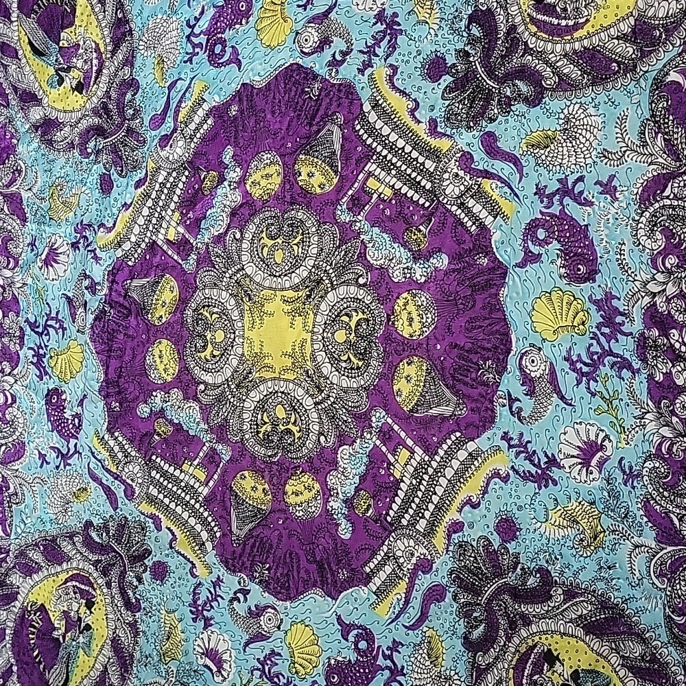 Vibrant Blue, Purple, & Yellow LG Silk Square Scarf In Whimsical Steamboat Theme